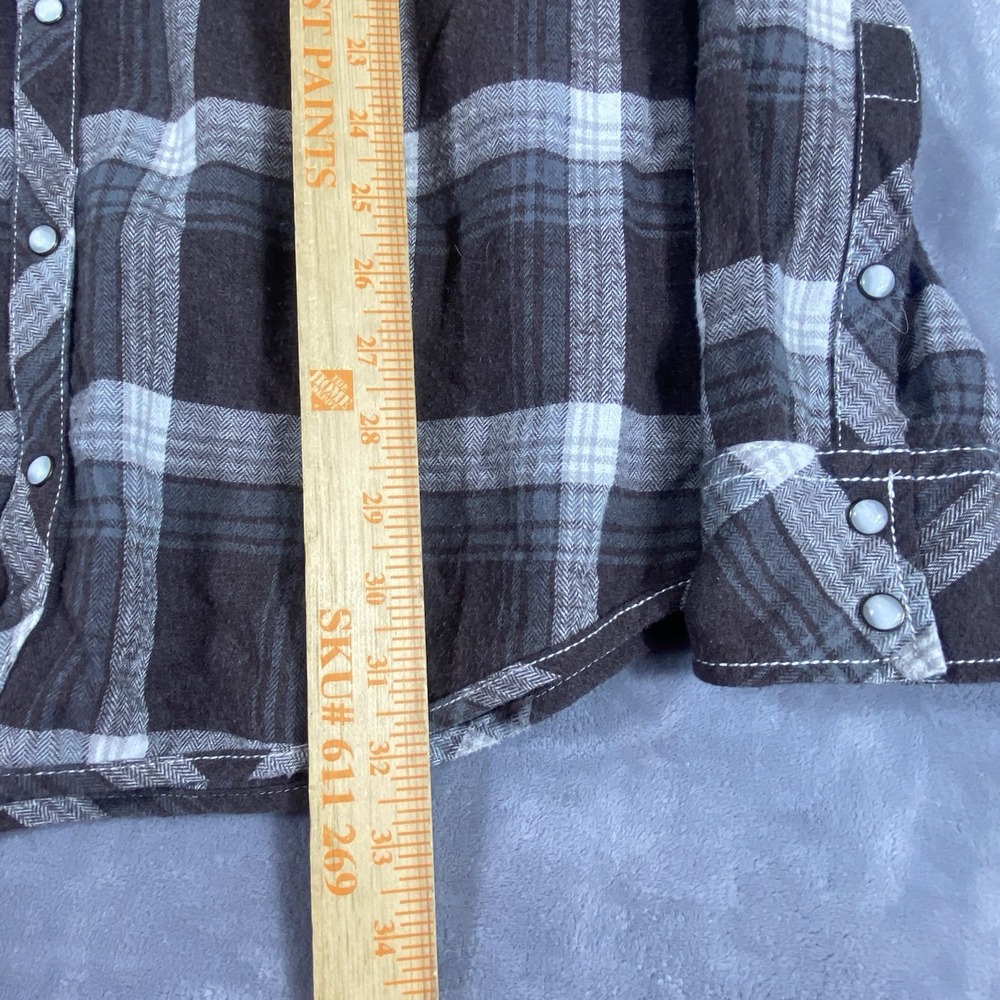 BKE Plaid Western Shirt XL Pearl Snap Flap Pockets Tailored Fit Rodeo Brown Soft - Picture 8 of 8